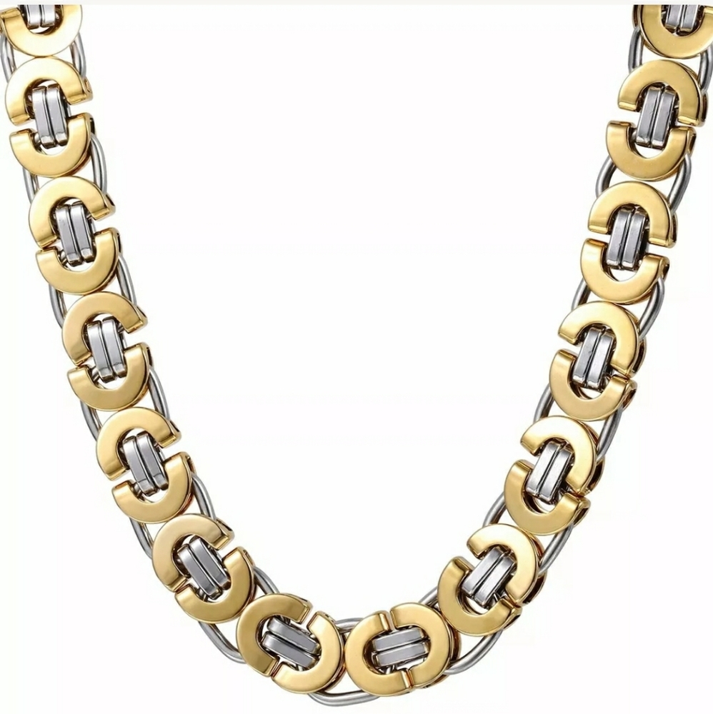 NWT MENS 10mm BYZANTINE  22" chain. Stunning!! 2 tone gold and silver.